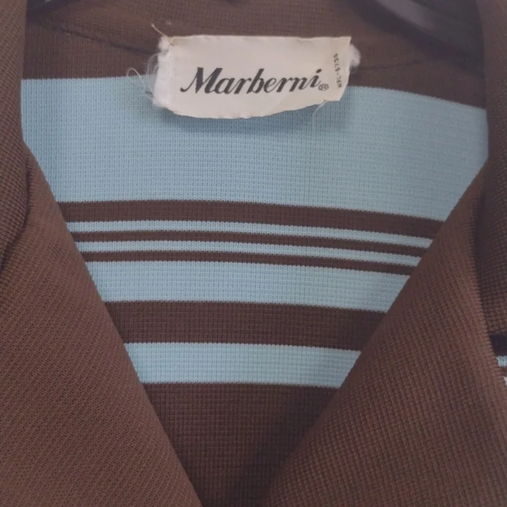 Marberni, 60's Union Made Vintage Elegant Blue/Brown Long Sleeve Dress Size 16 - Picture 2 of 16